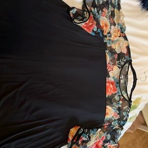 Black T-shirt with sheer floral top